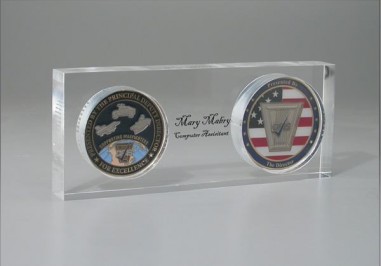 Custom Lucite gift with 2 embedded military medals gift