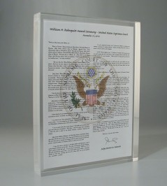 Custom Lucite award embedment with historic document in plaque 