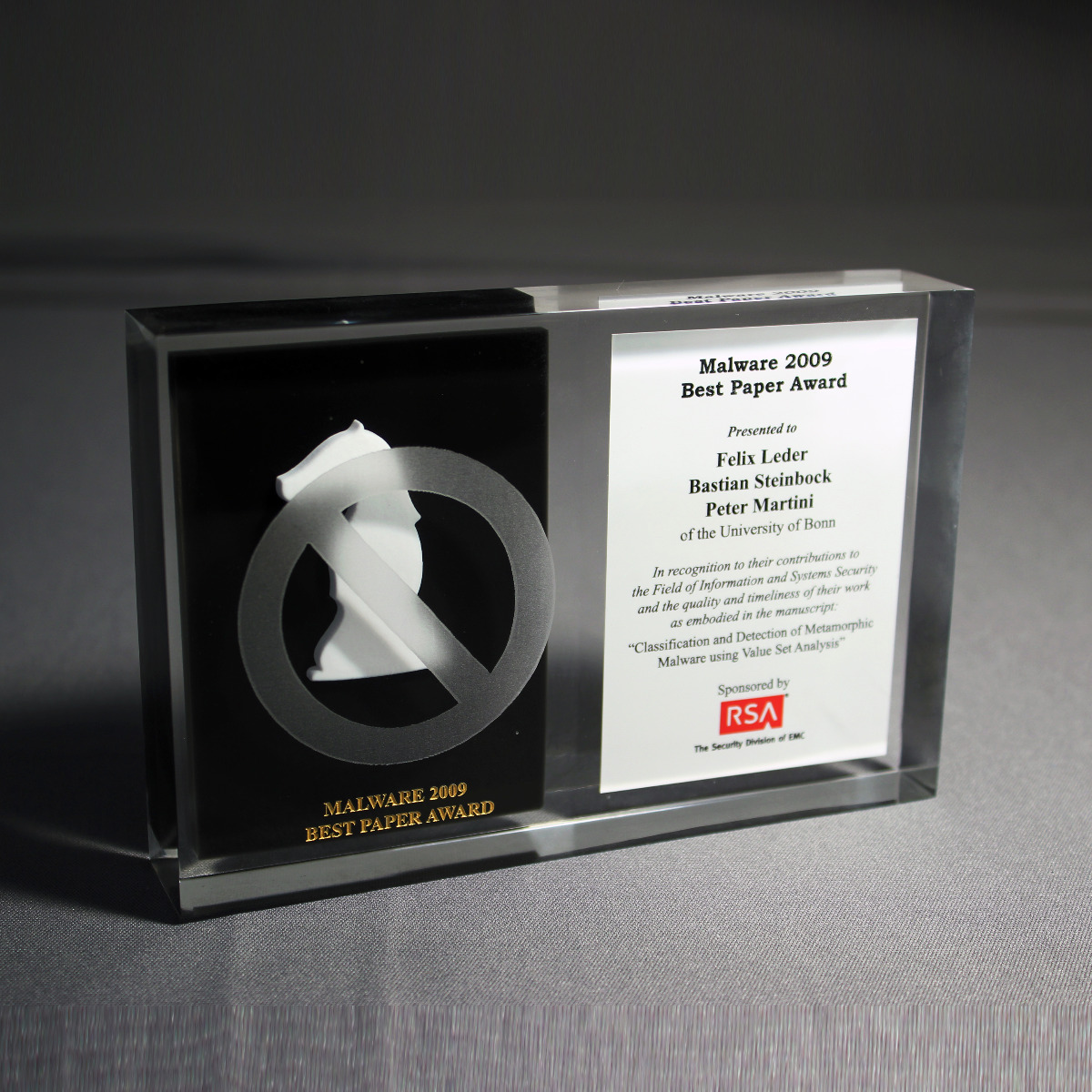 Custom Lucite award with cut out horse head  