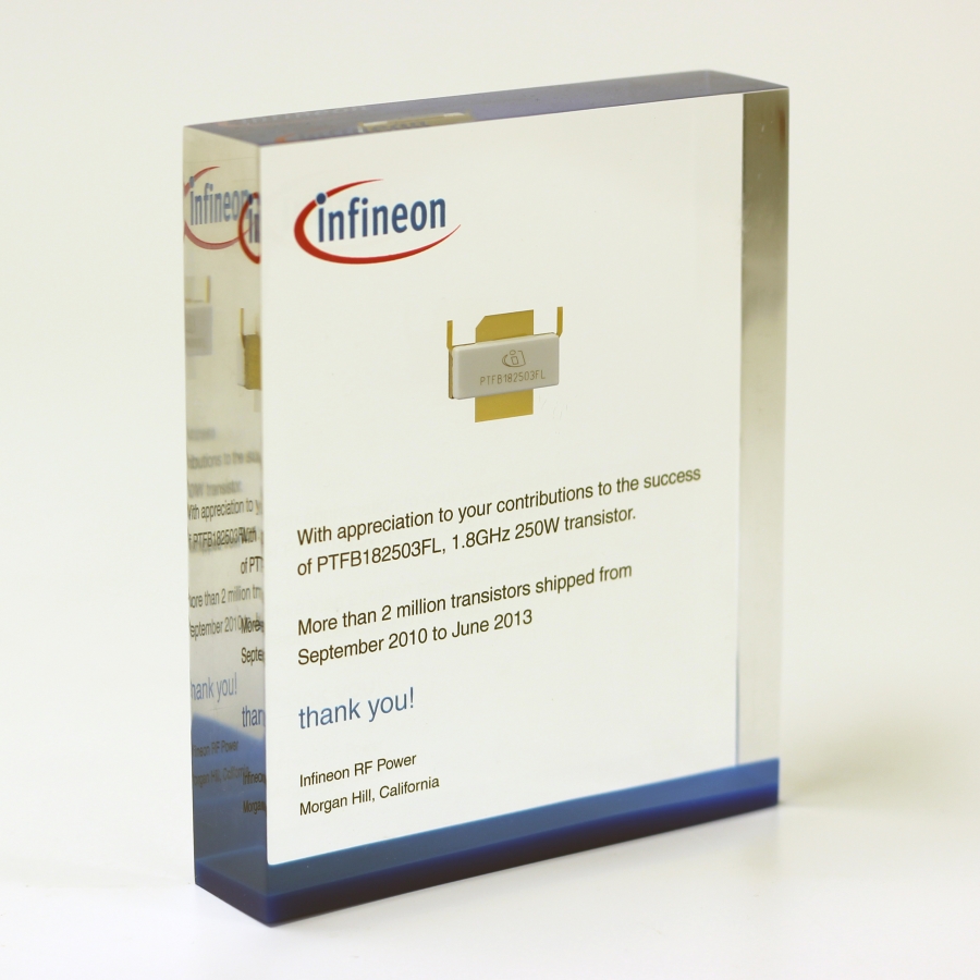 Clear Lucite gift award with computer chip embedment
