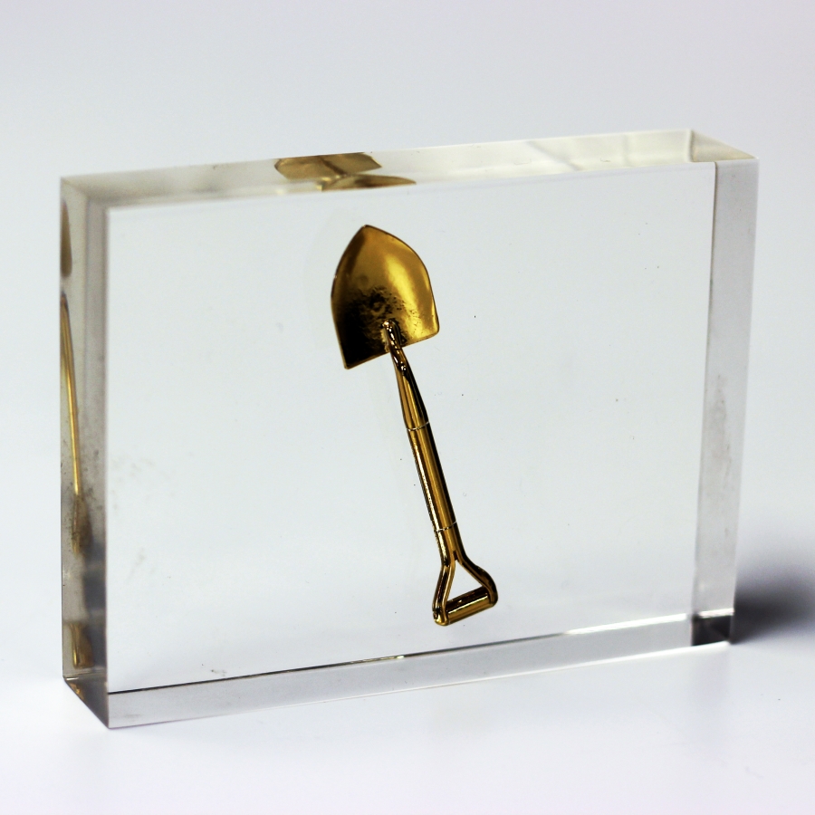 Miniature tools embedded in Lucite as a memento