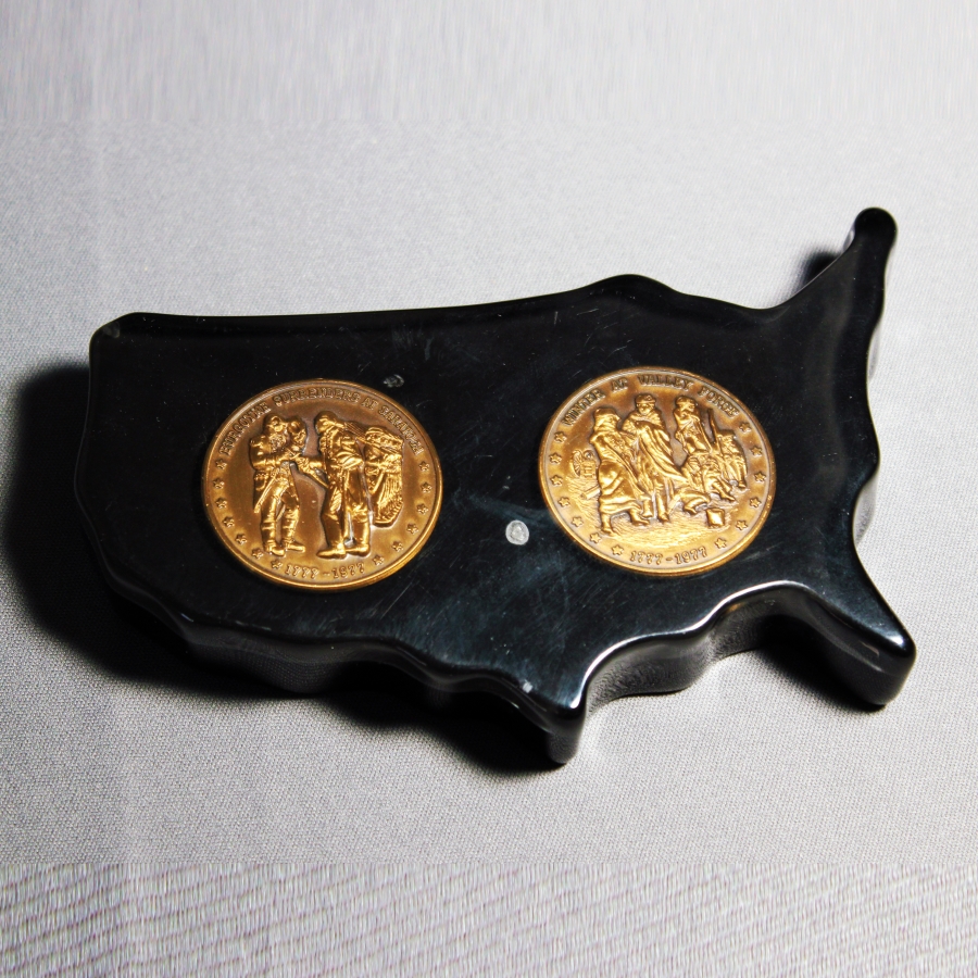 Embedded coins within a shape of the United States for display or gift