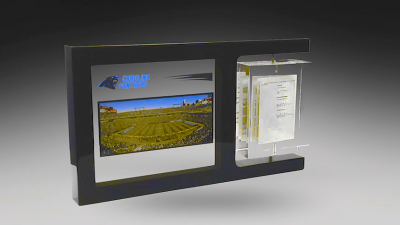 Custom Lucite award with miniature booklet embedded in 2-sided spinner