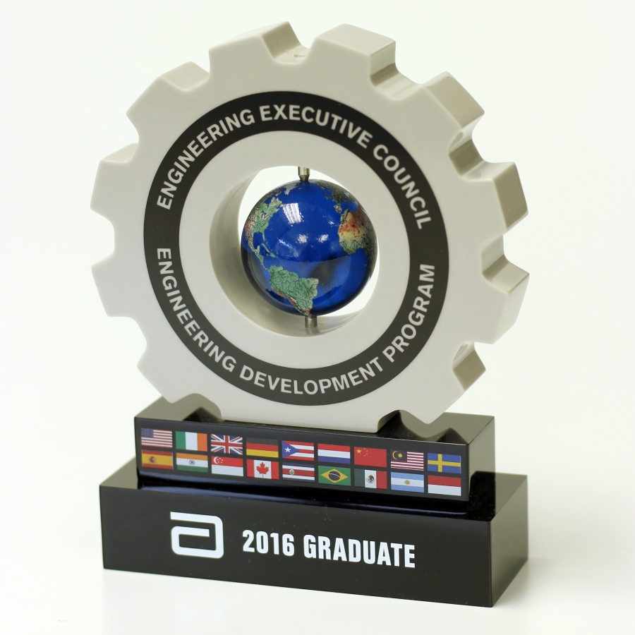 Replica gear shaped award with a rotating globe  award gift trophy or display