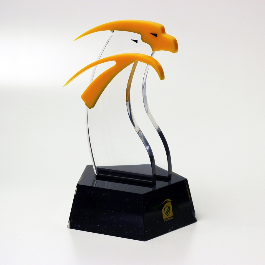 Custom shaped bird trophy on a base