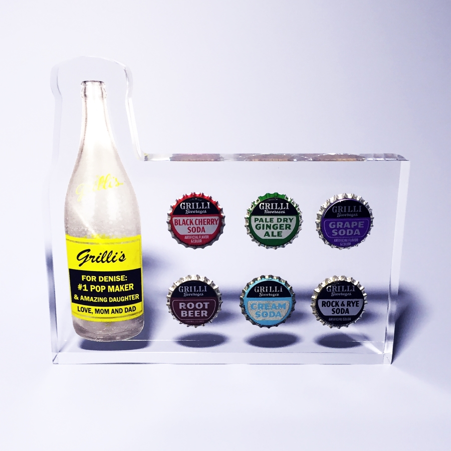 Beverage bottle with caps Lucite award and gift