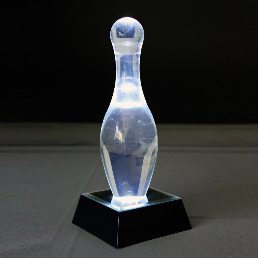 Lucite custom shaped bowling pin recognition bespoke award