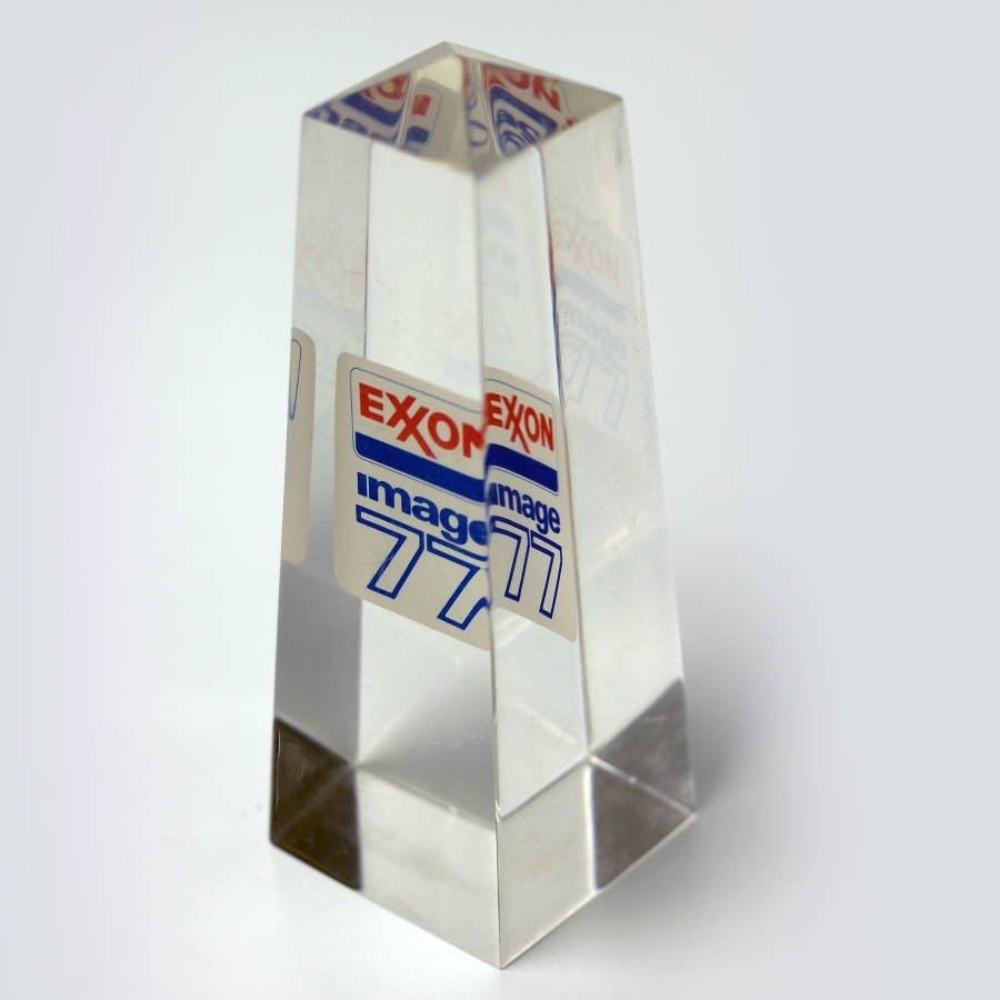 Custom shaped 4 sided tower trophy with embedment