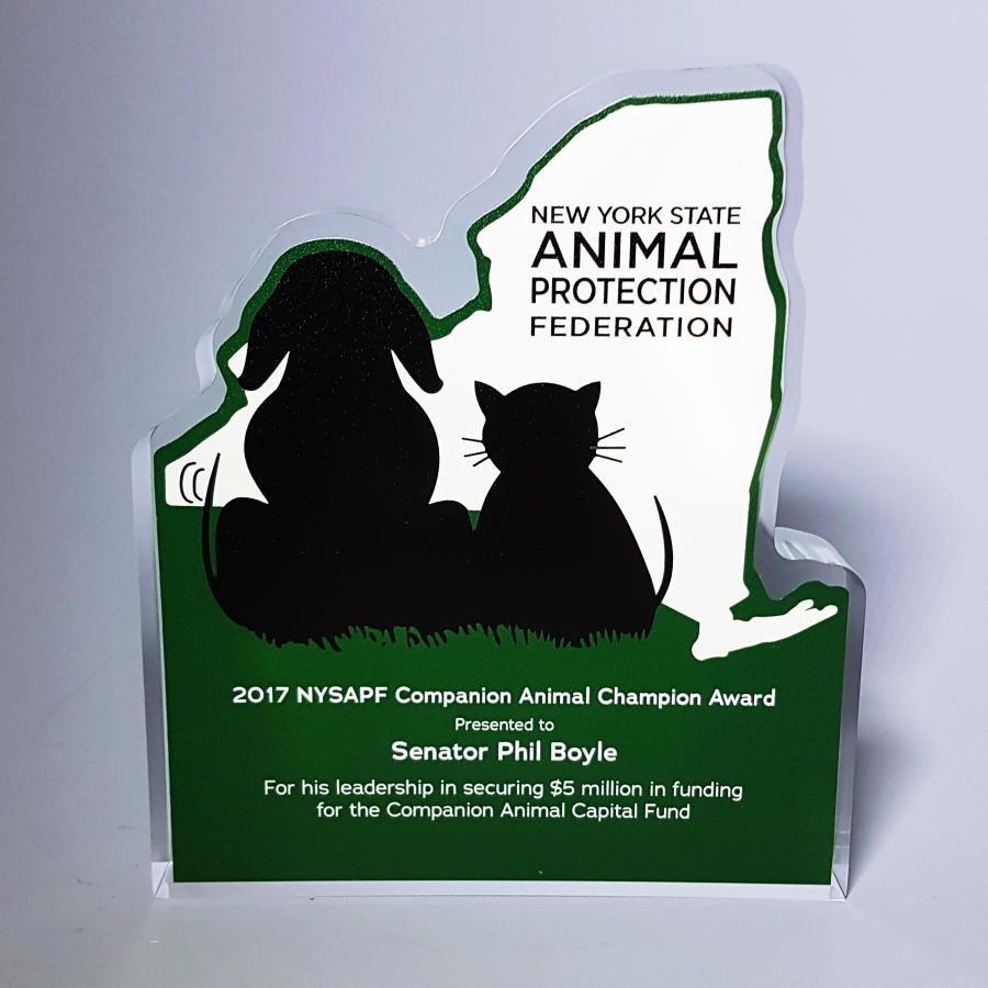 Custom shapes of dog and cat silhouettes in grass award or trophy