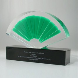 Lucite Chinese hand fan recognition award or gift 