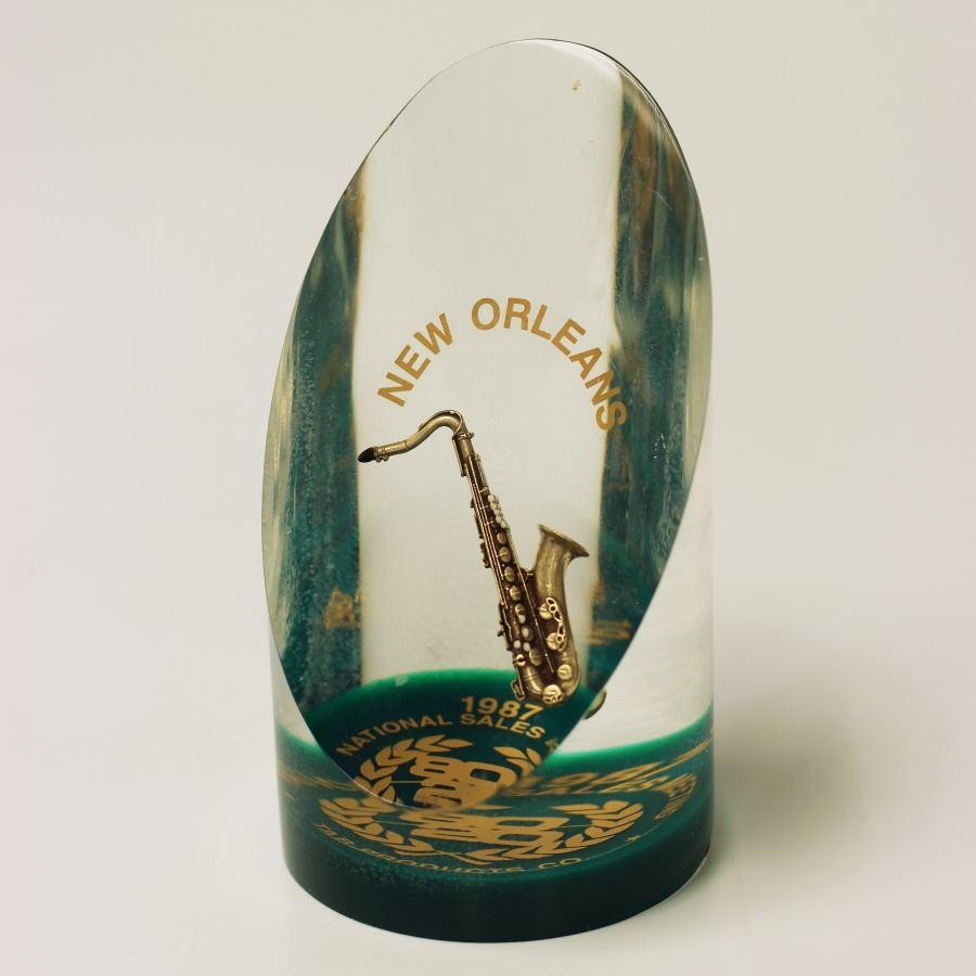 Lucite music instrument shaped recognition bespoke award  