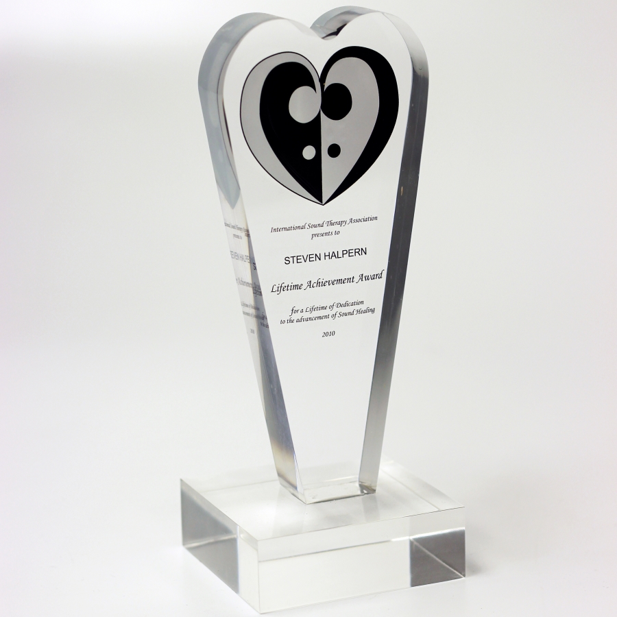Lucite heart shape recognition award